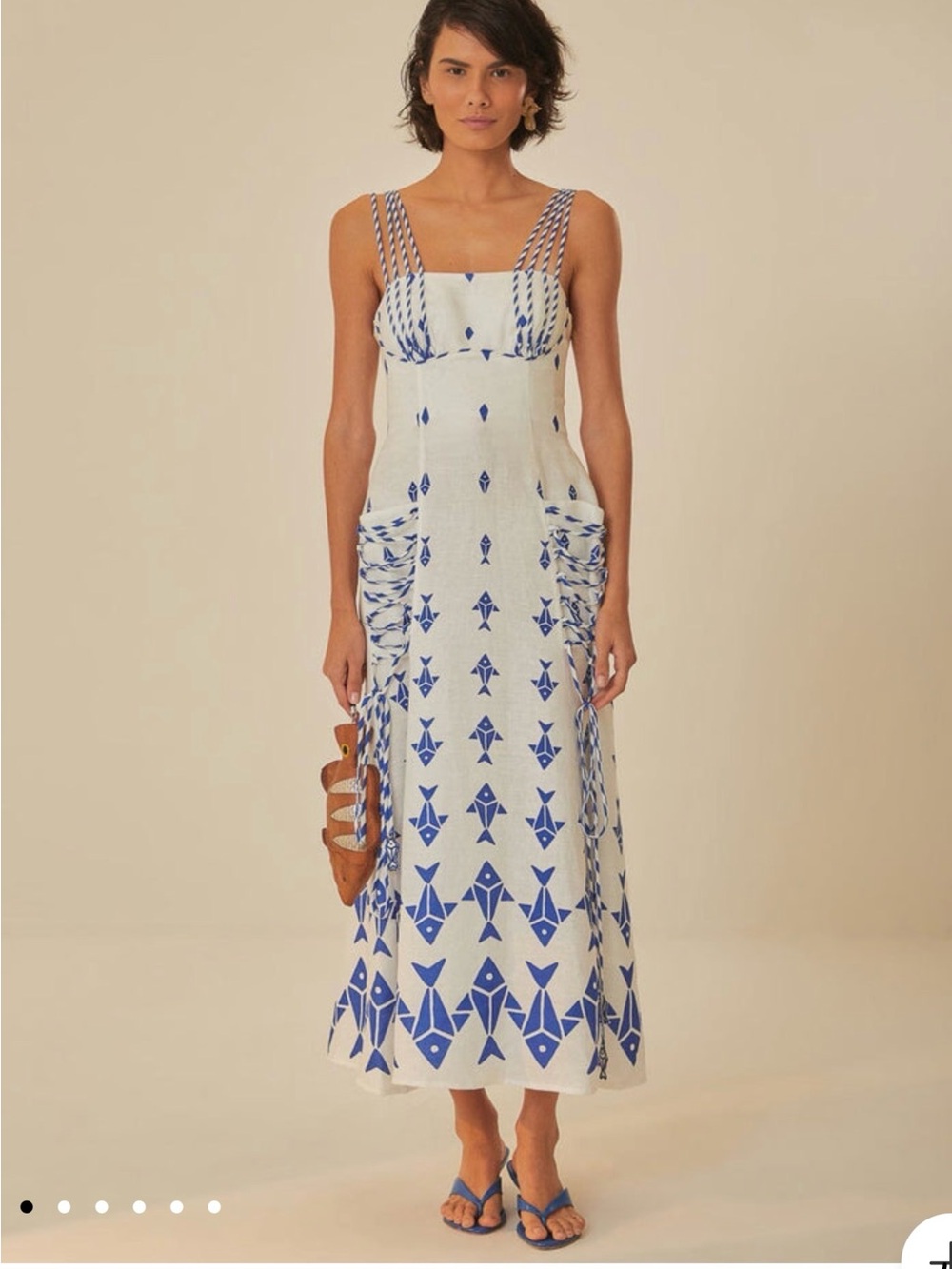 FARM Rio Off White Graphic fishes Maxi Dress with Blue Geometric Print